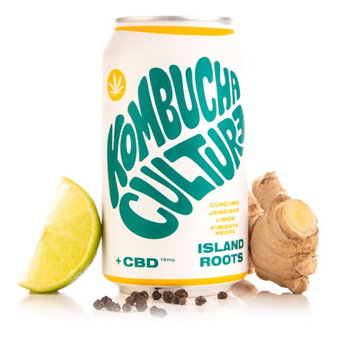 CBD Island Roots Kombucha Culture (cúrcuma, jengibre, limon, pimienta y 15 mg de CBD) - 355ml