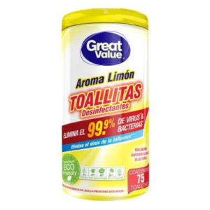 Toallitas desinfectantes Aroma Limón - Great Value - 75 unid